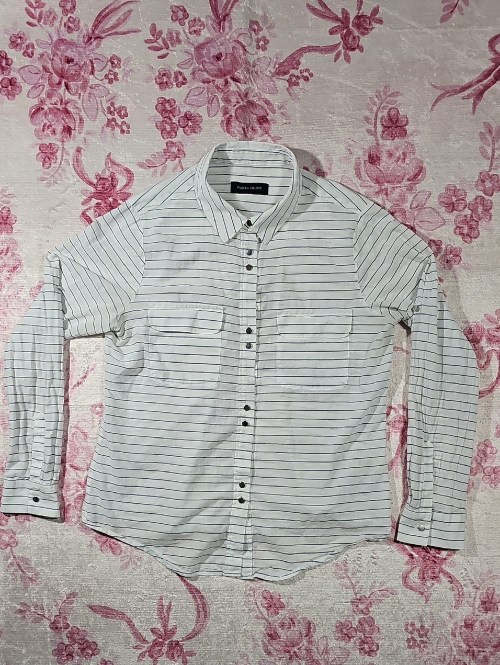 Ivanka Trump White Shirt with Thin Black Stripes